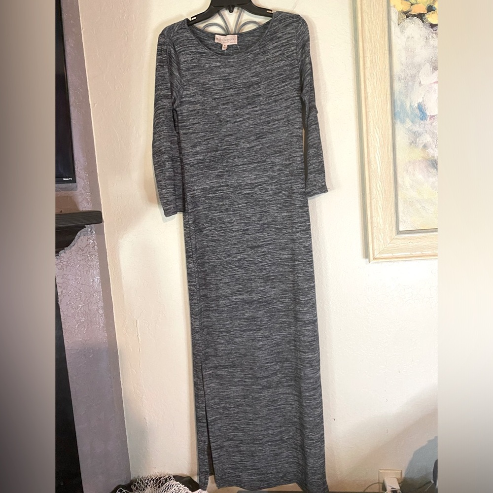 NWT Philosophy Space Dye Knit Maxi Dress in Navy/Light Gray,Side Splits